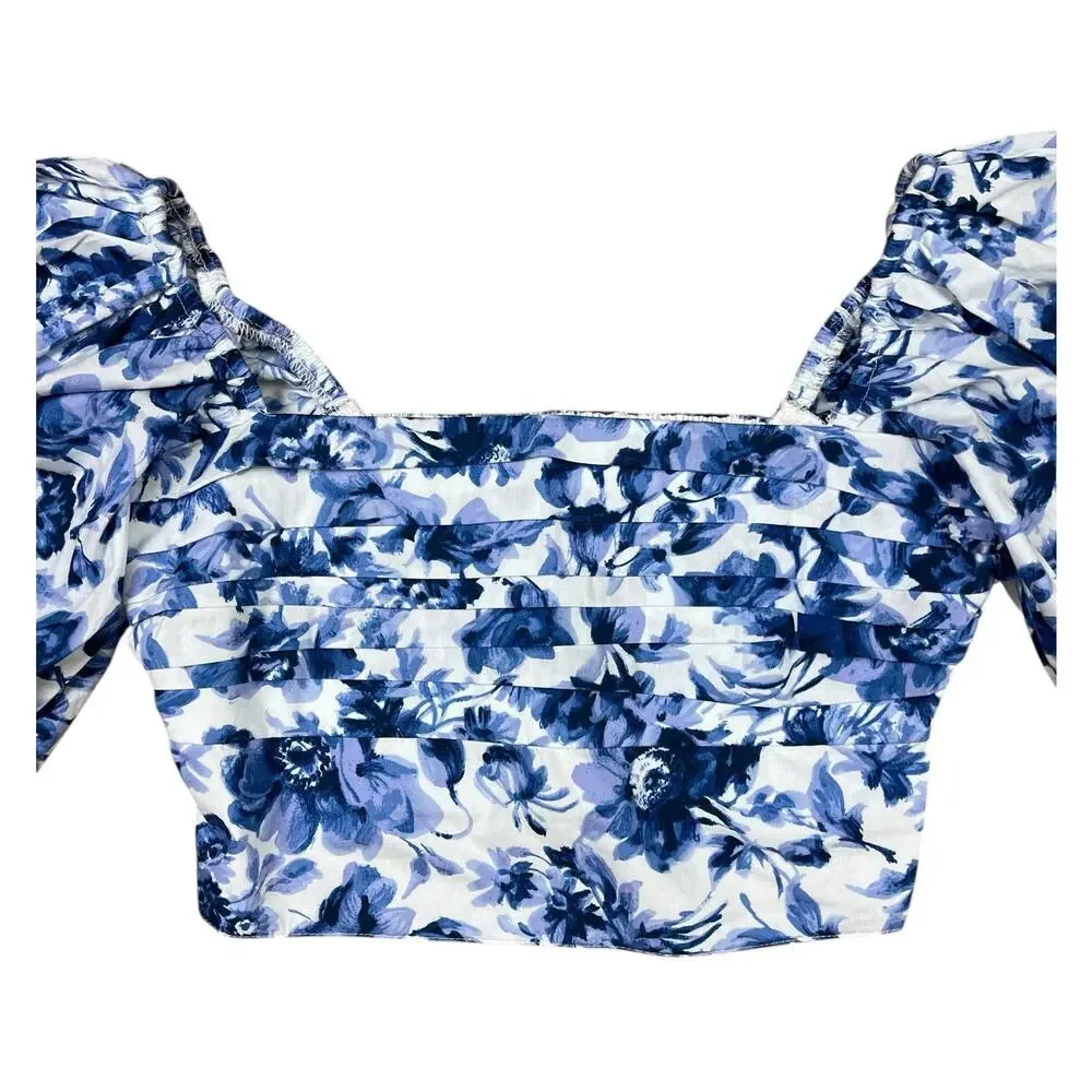 Abercrombie & Fitch Puff Sleeve Poplin Crop Top Romantic Coquette Size Small NWT